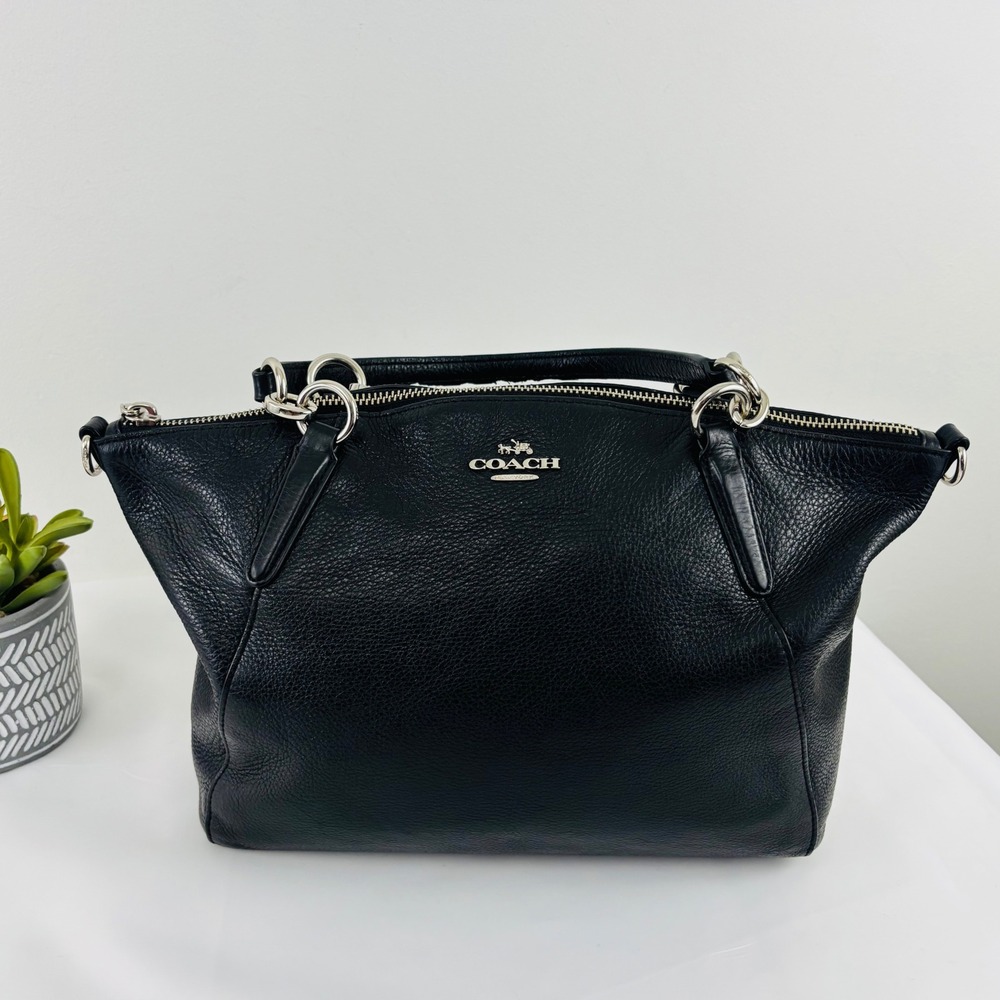 Coach Purse Black Pebble Leather Small Kelsey Satchel Bag